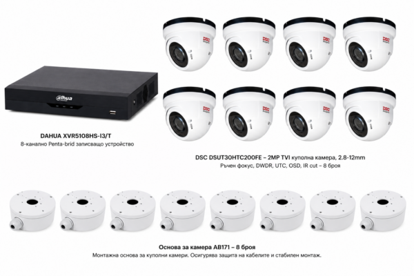 DAHUA XVR5108HS-I3/T Комплект за видеонаблюдение с 8 броя DSC 2MP TVI куполни камери - Image 1